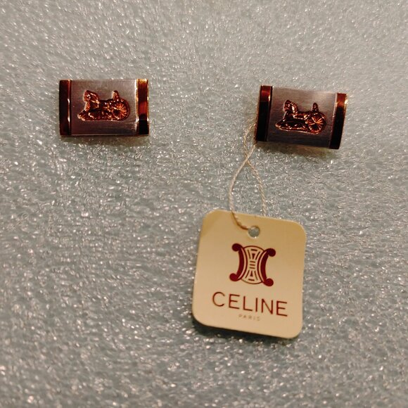 CELINE Paris Cufflinks Gold Plated, Arc de Triomphe on back. Made in Japan. - Picture 13 of 16